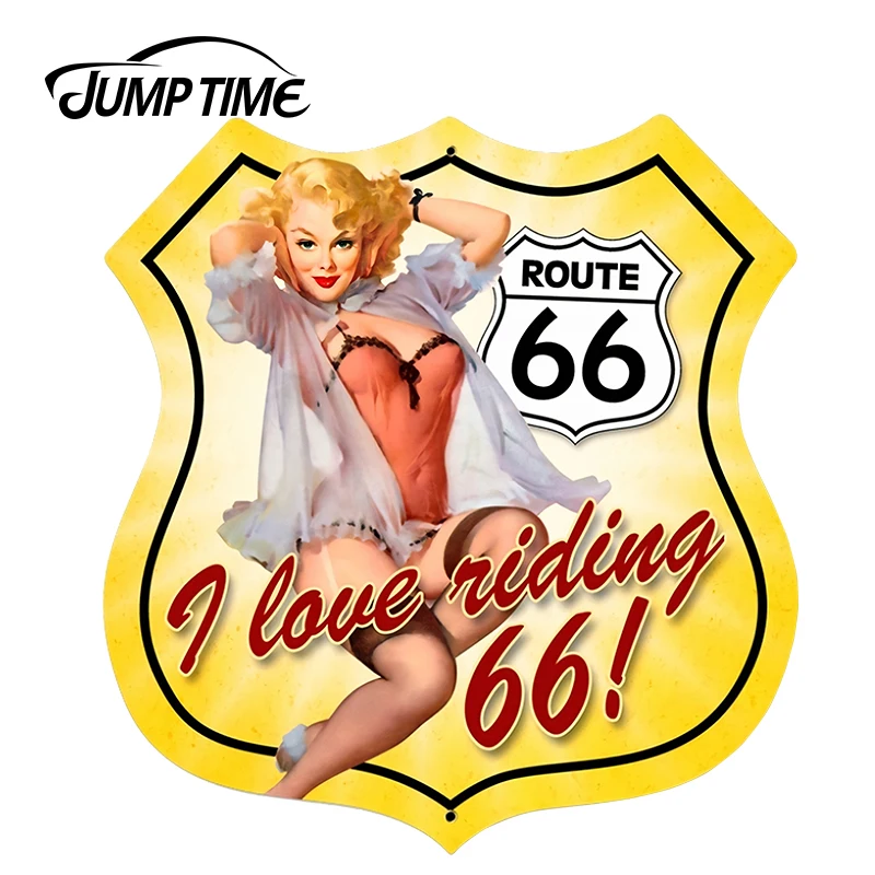 JumpTime 13 см x 12 6 Ретро Route 66 Pinup брошь со щитом девушка Стайлинг автомобиля