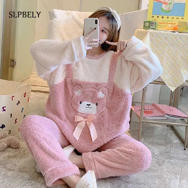 SLPBELY Winter Flannel Women Pyjamas Sets Cute Cartoon Bear Thick Coral Velvet Long Sleeve Sleepwear Homen Clothing Nightwear
SLPBELY Winter Flannel Women Pyjamas Sets Cute Cartoon Bear Thick Coral Velvet Long Sleeve Sleepwear Homen Clothing Nightwear