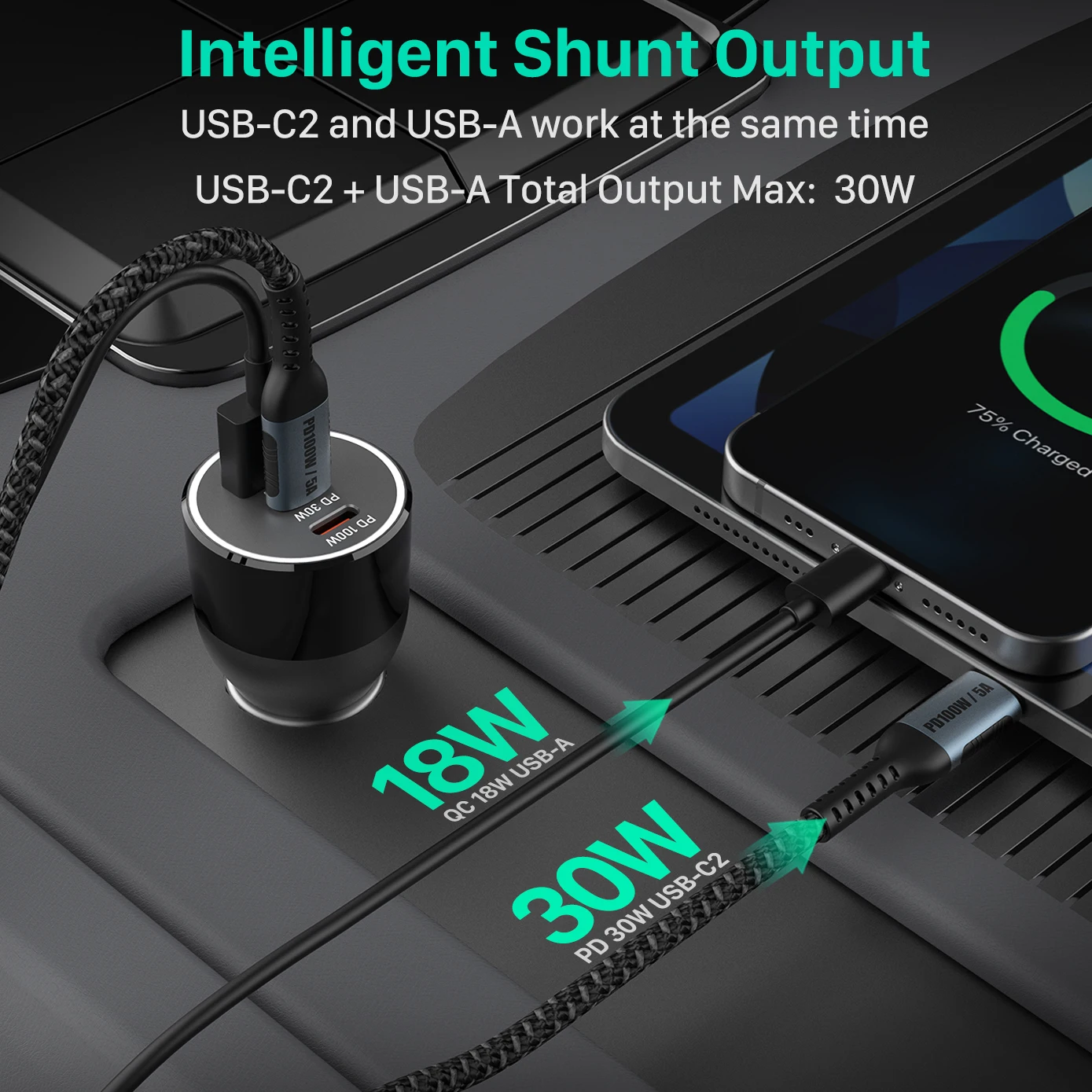 120W 3-Port USB C Car Charger QC4.0 PD 100W PPS 45W 30W QC3.0 18W for Huawei Xiaomi Type-C laptop HP Dell iPad iphone 13 S21/20 | Мобильные