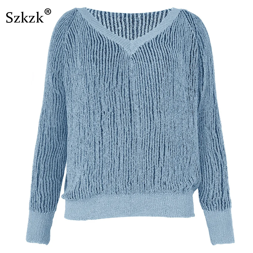 Szkzk Knitted Sweater Top Loose Pullover Women Female Jumper 2020 Autumn Winter Long Sleeve V Neck Blue Gray Pull Sexy Sweaters 
Szkzk Knitted Sweater Top Loose Pullover Women Female Jumper 2020 Autumn Winter Long Sleeve V Neck Blue Gray Pull Sexy Sweaters