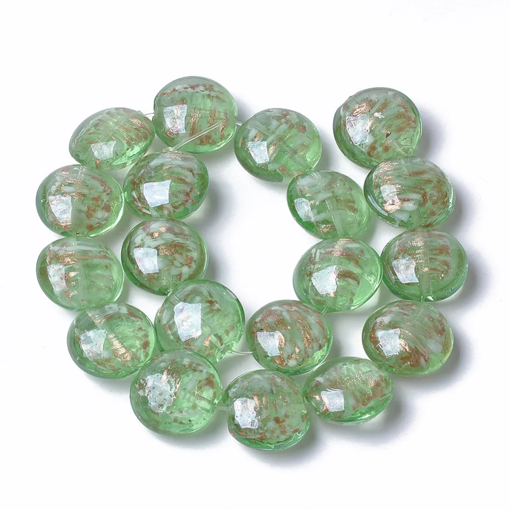 about 19pcs/strand Handmade Gold Sand Flat Round Lampwork Beads Strand Green Color For Bracelet Necklace DIY Making Accessories
about 19pcs/strand Handmade Gold Sand Flat Round Lampwork Beads Strand Green Color For Bracelet Necklace DIY Making Accessories