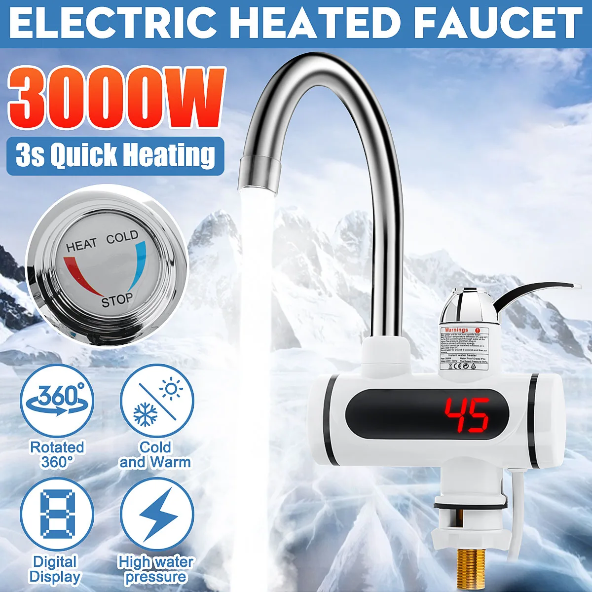 3000W Electric Kitchen Water Heater Tap Instant Hot Water Faucet Heater Cold Heating Faucet Tankless Instantaneous Water Heater
3000W Electric Kitchen Water Heater Tap Instant Hot Water Faucet Heater Cold Heating Faucet Tankless Instantaneous Water Heater
