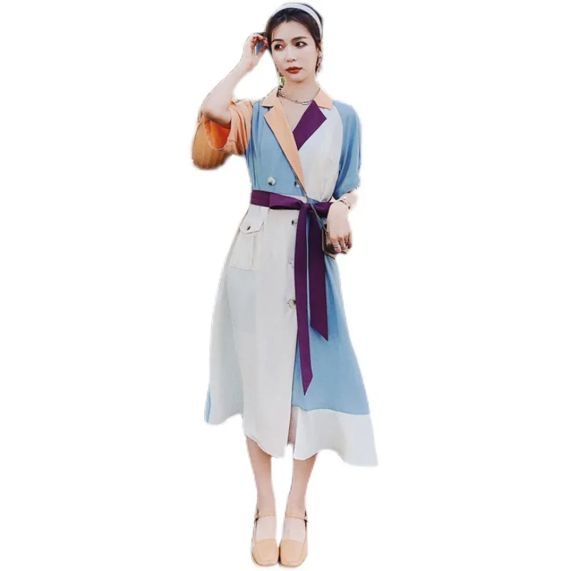 Korean French Dress Lapel Collar Shirt Dress Woman Lace Patchwork Color Single Breasted Tie Waist Knitted Dresses Sexi Sukienka
Korean French Dress Lapel Collar Shirt Dress Woman Lace Patchwork Color Single Breasted Tie Waist Knitted Dresses Sexi Sukienka