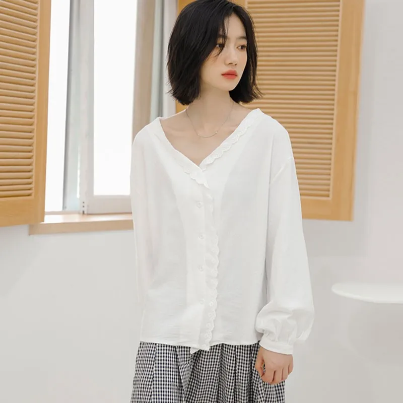 Women Cotton Casual Blouses Shirts New Arrival 2021 Spring Korean Simple Style V-neck Loose Ladies Long Sleeve White Tops W023
Women Cotton Casual Blouses Shirts New Arrival 2021 Spring Korean Simple Style V-neck Loose Ladies Long Sleeve White Tops W023