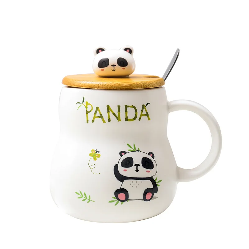 Милая мультяшная панда Керамическая Кружка 400 мл с крышкой и ложкой кофейные