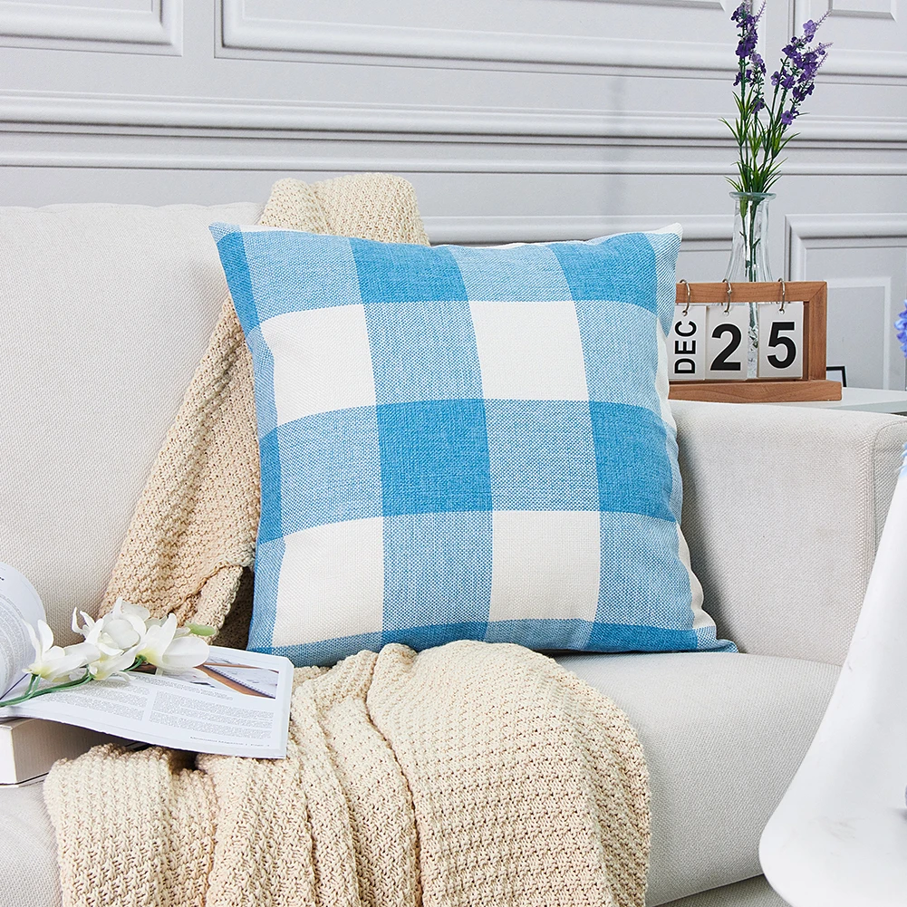 

Cotton Linen Throw Cushion Cover Grid Pillow Case Square Lattice Pillow Cover Home Decorative For Sofa Couch Decor 1pc 45x45cm