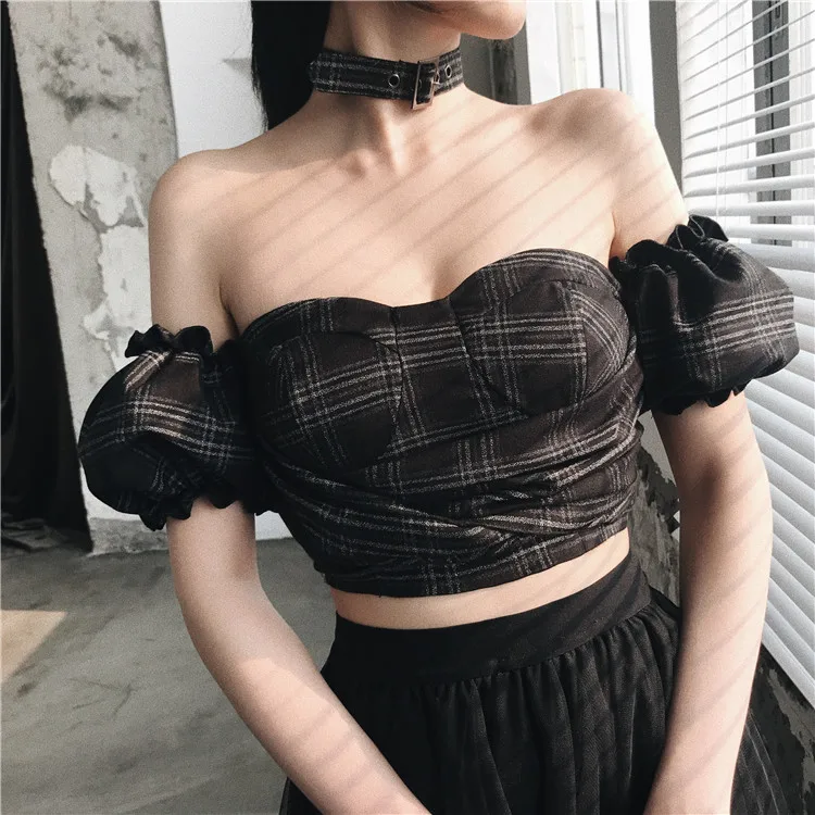 

Ruibbit New Arrival Gothic Punk Women Camis Black Lattice Crop Tank Tops Vintage Sexy V Collar Lady Slim Vests Camisole