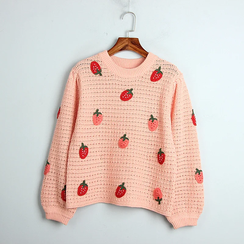 Women's sweater thick thick needle autumn and winter new sweet hand hook strawberry hollow lantern sleeve
Women's sweater thick thick needle autumn and winter new sweet hand hook strawberry hollow lantern sleeve