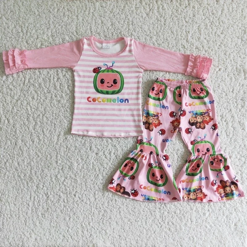 Wholesale Fashionable Toddler Outfit Boutique Children Baby Girl New Clothing Set Pink Ruffle Sleeves Cartoon Shirt Bells Pants
Wholesale Fashionable Toddler Outfit Boutique Children Baby Girl New Clothing Set Pink Ruffle Sleeves Cartoon Shirt Bells Pants