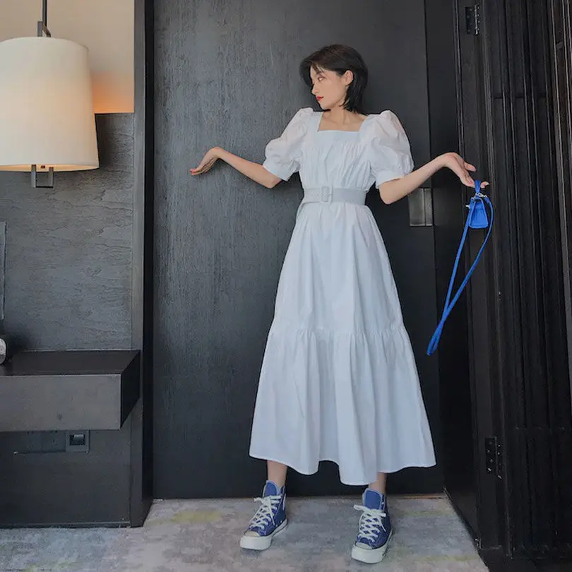 Vintage Ladies Elegant Casual Long Dress With Belt Vestidos Women Summer Vintage Square Collar Puff Sleeve Party Dress
Vintage Ladies Elegant Casual Long Dress With Belt Vestidos Women Summer Vintage Square Collar Puff Sleeve Party Dress