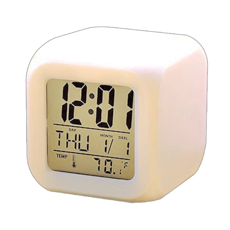 Фото Цветной светодиодный цифровой светящийся будильник в виде кубика ночник для