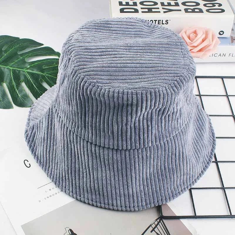 

New Fashion Corduroy Bucket Hats For Women Girl Autumn Winter Vintage Candy Color Lamb Bonnet Hats gorros mujer invierno