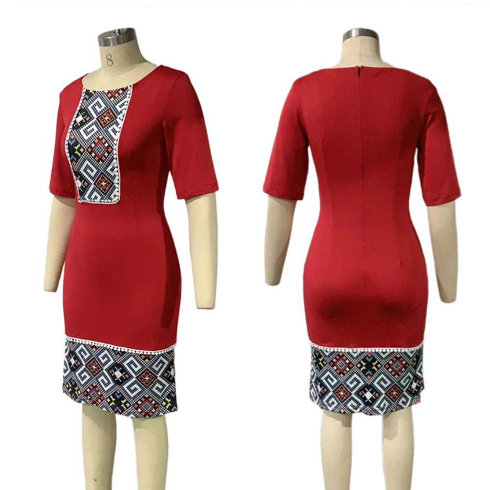2020 Plus Size Summer Women African Dress Ethnic Print Office Pencil Dresses Elegant O-Neck Ladies Sexy Party Midi Dress 5XL