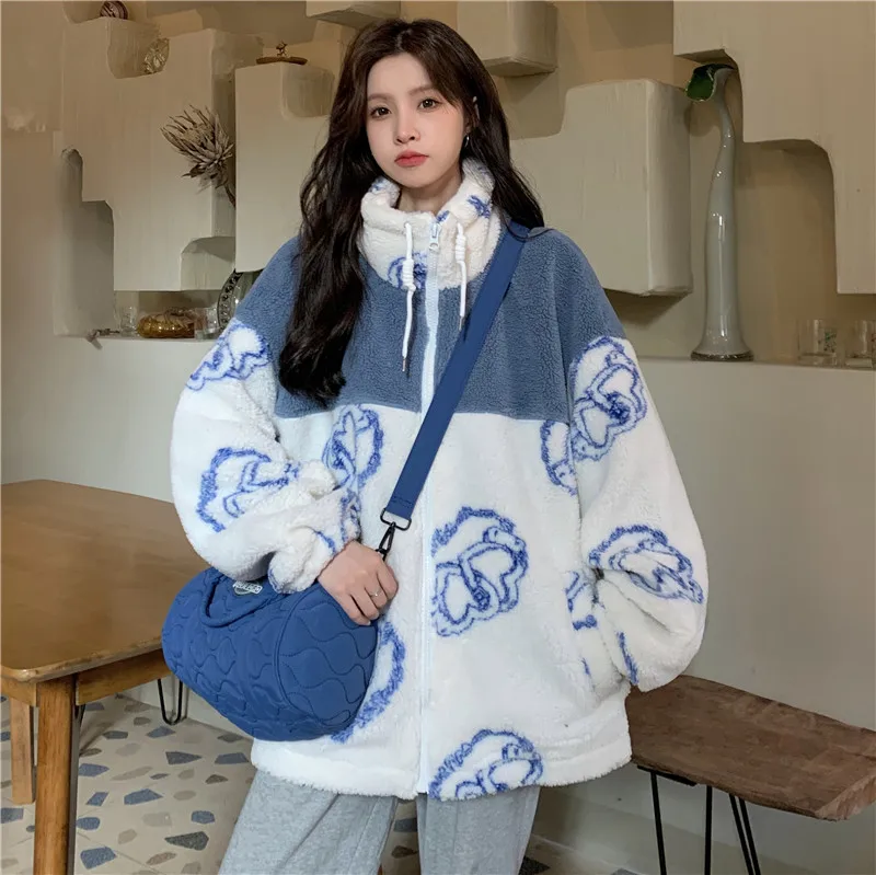 2021 winter lamb wool sweatshirt loose contrast printing cartoon thick warm hoodie Korean casual stand-up collar jacket
2021 winter lamb wool sweatshirt loose contrast printing cartoon thick warm hoodie Korean casual stand-up collar jacket