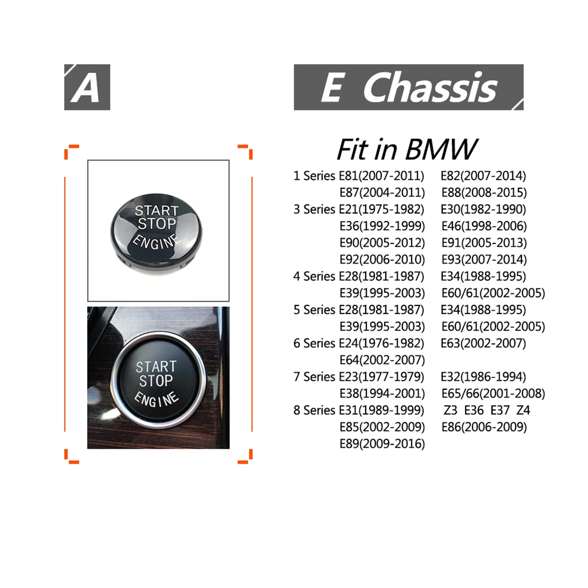 ABS Engine Start Stop Button Decorative Cover Cap for BMW E chassis 1 2 3 4 5 6 7 8 Series E81 E28 E24 E60 E61 E90 Z3 E86 Z4 E46 
ABS Engine Start Stop Button Decorative Cover Cap for BMW E chassis 1 2 3 4 5 6 7 8 Series E81 E28 E24 E60 E61 E90 Z3 E86 Z4 E46
