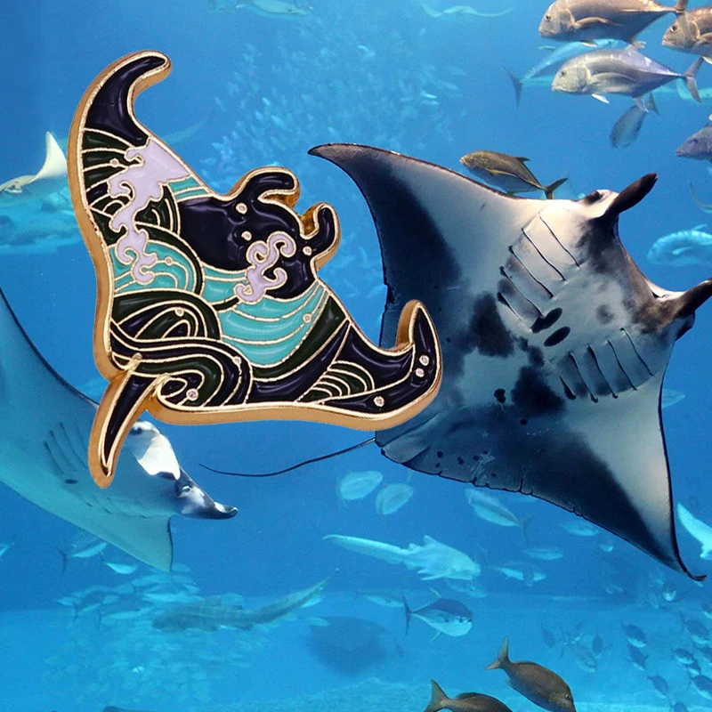 Эмалированная булавка Manta Ray брошь в виде морских животных волнистый дьявол рыба