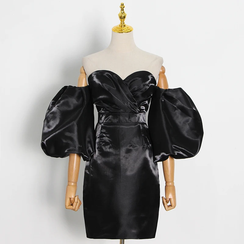 VGH Slim Dress For Women Slash Neck Puff Short Sleeve High Waist Ruched Vintage Sexy A Line Mini Dresses 2021 Summer Clothing 
VGH Slim Dress For Women Slash Neck Puff Short Sleeve High Waist Ruched Vintage Sexy A Line Mini Dresses 2021 Summer Clothing