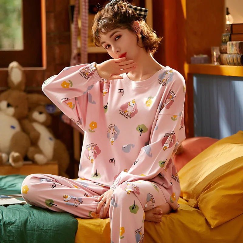 Warm Home Clothes Lovely Cartoon Cotton Women Pajamas Set O-Neck Long Sleeve Sleeepwear Ladies Casual Korean Winter Nightwear
Warm Home Clothes Lovely Cartoon Cotton Women Pajamas Set O-Neck Long Sleeve Sleeepwear Ladies Casual Korean Winter Nightwear