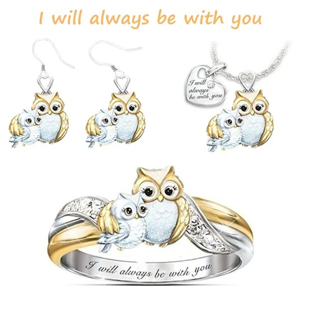 Exquisite fashion two-color parent-child owl necklace ring earring set family love set holiday commemorative gift wholesale
Exquisite fashion two-color parent-child owl necklace ring earring set family love set holiday commemorative gift wholesale