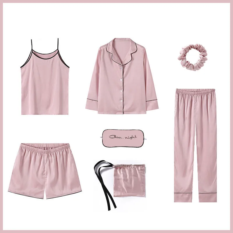 7 Pieces Women's Pajamas Sets Spring Autumn Female Nightwear Faux Silk Printing Pyjama Women's Soft Sleepwear Sets Homewear 
7 Pieces Women's Pajamas Sets Spring Autumn Female Nightwear Faux Silk Printing Pyjama Women's Soft Sleepwear Sets Homewear
