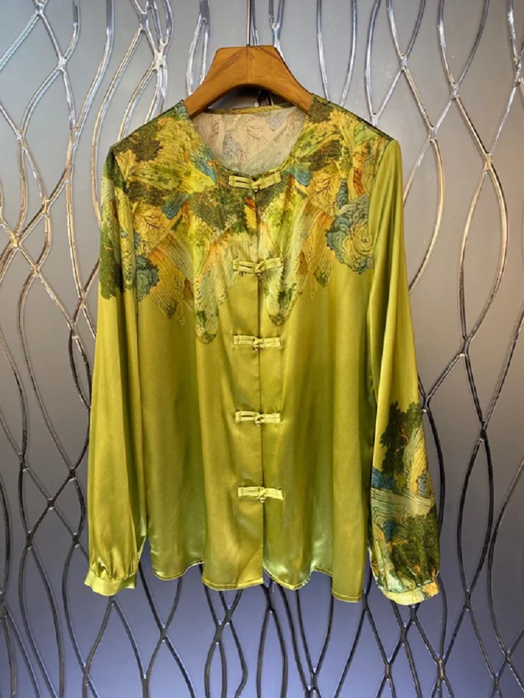 Top Quality Silk Blouse Shirt 2022 Spring Summer Style Women Vintage Prints Qipao Button Long Sleeve Green Shirts Elegants
Top Quality Silk Blouse Shirt 2022 Spring Summer Style Women Vintage Prints Qipao Button Long Sleeve Green Shirts Elegants