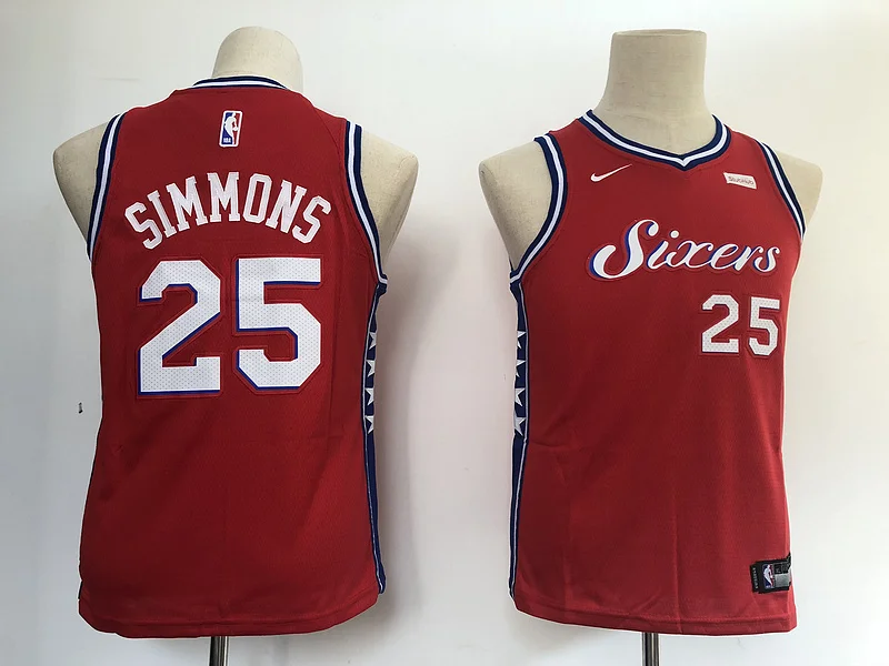 

NBA Philadelphia 76ers 21 Embiid Ben 25 Simmons 3 Iverson Basketball Jerseys Retro Embroidery Size S-XXL