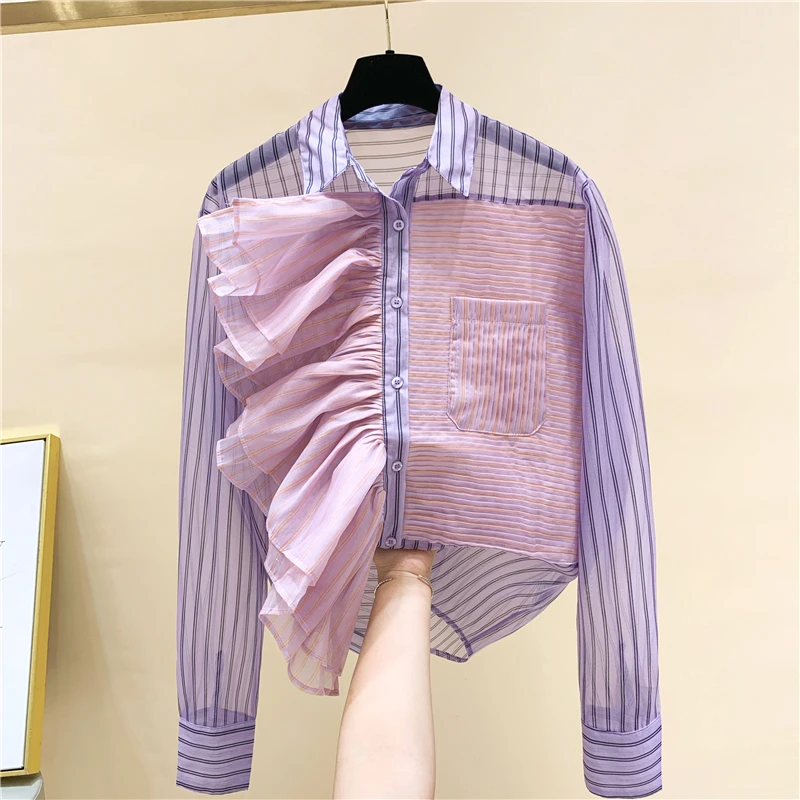 irregular Chic Ruffles Panelled Patchwork Woman Blouse Spring New Single Breasted Shirts Fresh Elegant Blusas Women
irregular Chic Ruffles Panelled Patchwork Woman Blouse Spring New Single Breasted Shirts Fresh Elegant Blusas Women