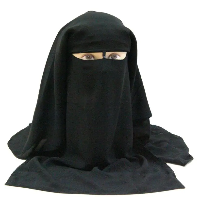 H225 High Quality Muslim Black Niqab Three Layers Chiffon Fabric Face Cover Pull On Islamic Scarf Turban Hijab With Tie Band
H225 High Quality Muslim Black Niqab Three Layers Chiffon Fabric Face Cover Pull On Islamic Scarf Turban Hijab With Tie Band