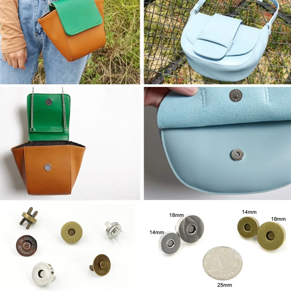 

5pcs Magnetic Clasp Purse Snaps 14/18mm Round Bag Press Stud Bag Button Closures Snap Fasteners Clasps Bag Parts Accessories