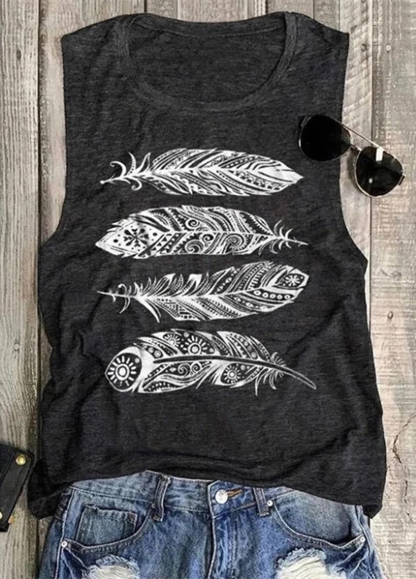 Summer Tank Top Women Feather Print Top Casual Loose O-neck tshirt Sleeveless Tee 2022 New Gray Women Clothes Summer Tops
Summer Tank Top Women Feather Print Top Casual Loose O-neck tshirt Sleeveless Tee 2022 New Gray Women Clothes Summer Tops