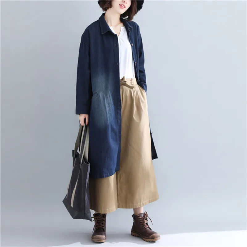 Simple Femme Denim Trench Coat For Women 2021 Spring Fall Loose Casual Single-breasted Long Jeans Outerwear Female Abrigos
Simple Femme Denim Trench Coat For Women 2021 Spring Fall Loose Casual Single-breasted Long Jeans Outerwear Female Abrigos
