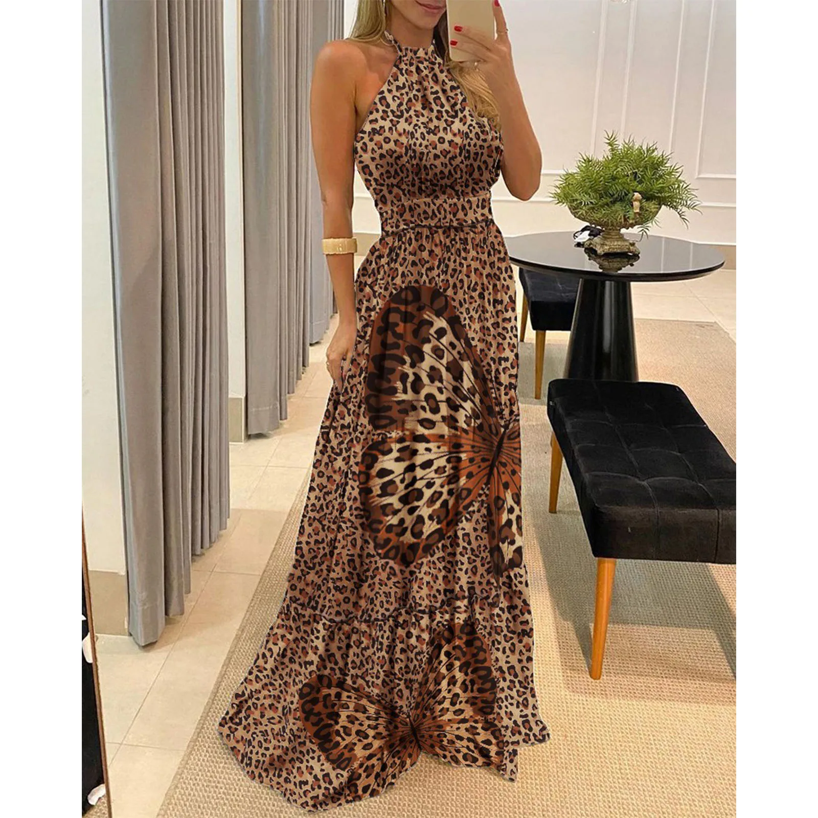 Women Summer Maxi Dress, Sexy Leopard Print/Butterfly/Polka Dot Halter Neck Backless Full-Length Skirt for Girls
Women Summer Maxi Dress, Sexy Leopard Print/Butterfly/Polka Dot Halter Neck Backless Full-Length Skirt for Girls