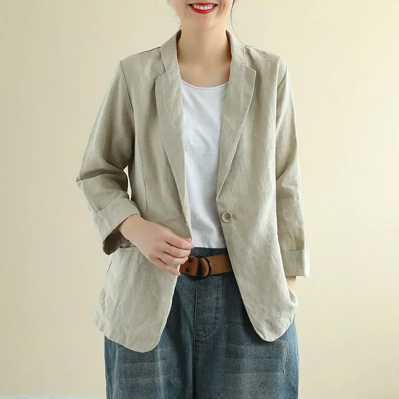Thin Section Cotton and Linen Suit Jacket Female 2020 Spring Loose Casual Retro One Buckle Solid Color Summer Blazer Tops KN009
Thin Section Cotton and Linen Suit Jacket Female 2020 Spring Loose Casual Retro One Buckle Solid Color Summer Blazer Tops KN009