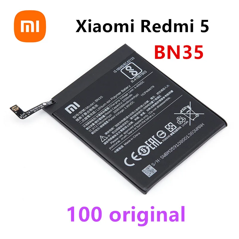 Оригинальный аккумулятор Xiao Mi 100% BN35 3300 мАч для Xiaomi Redmi 5 Redmi5 Red mi5