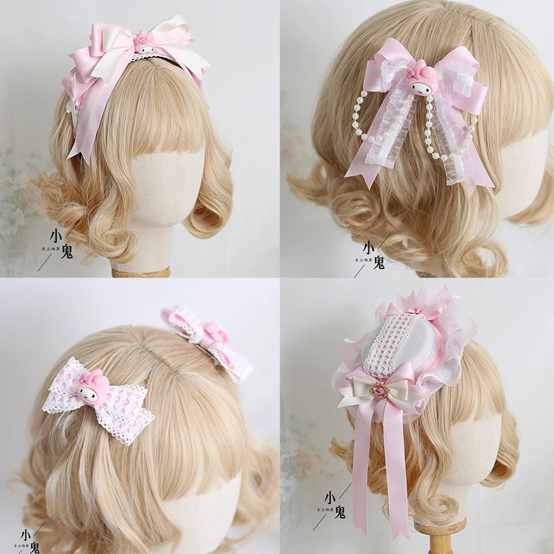 

Lolita Cute Hair Hoop Headwear JK Soft Sister Janpanese Hair Accessories Bowknot Lace Handmade KC Hairpin Top Hat Bow Edge Clip