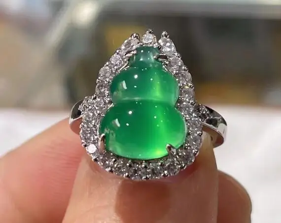 

S925 Серебряное зеленое кольцо из халцедона, драгоценный камень из драгоценного камня с агатом