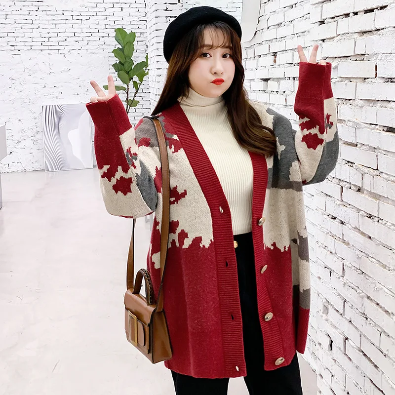 Red Printed 3xl Loose Knit Women Sweater Autumn Winter Solid Color Sweater Cardigan Versatile Knitwear Jacket Christmas Sweater
Red Printed 3xl Loose Knit Women Sweater Autumn Winter Solid Color Sweater Cardigan Versatile Knitwear Jacket Christmas Sweater