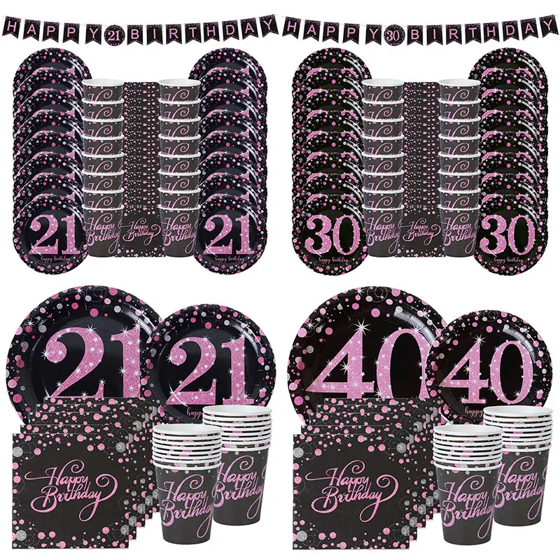 21/30/40 Anniversary Disposable Tableware Pink Bronzing Digital Tableware Adult Birthday Party Decoration Plate Cup Supplies
21/30/40 Anniversary Disposable Tableware Pink Bronzing Digital Tableware Adult Birthday Party Decoration Plate Cup Supplies