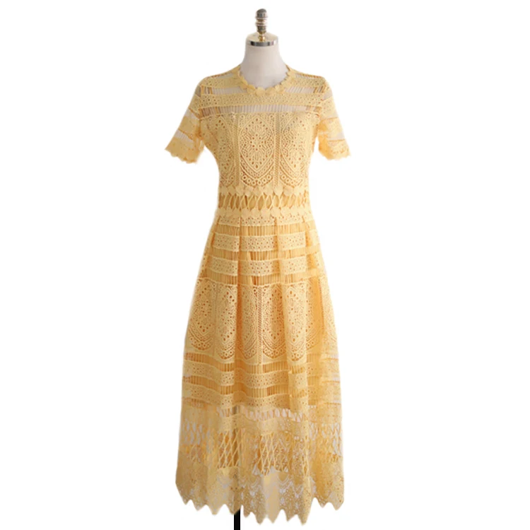 Star Style Woman Lace Dress Hollow-out Ladies Elegant A-line Laces Dresses Summer New Yellow Midi Skirt Dress
Star Style Woman Lace Dress Hollow-out Ladies Elegant A-line Laces Dresses Summer New Yellow Midi Skirt Dress