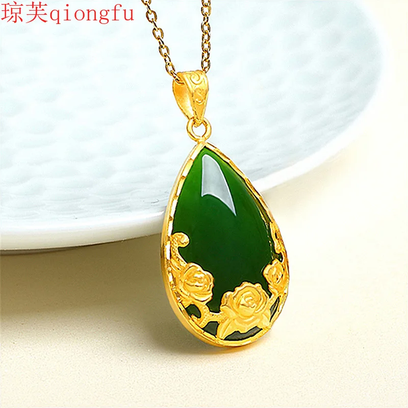 Qiongfu2021 original fashion electroplating gold necklace totem Hetian jade green water rose gold inlaid jade necklace women
Qiongfu2021 original fashion electroplating gold necklace totem Hetian jade green water rose gold inlaid jade necklace women