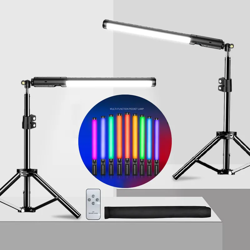 Portable RGB Colorful LED lights Stick Fill Light Handheld/Light Stand 2-Use Type Photography Lamp With Remote Control Function
Portable RGB Colorful LED lights Stick Fill Light Handheld/Light Stand 2-Use Type Photography Lamp With Remote Control Function