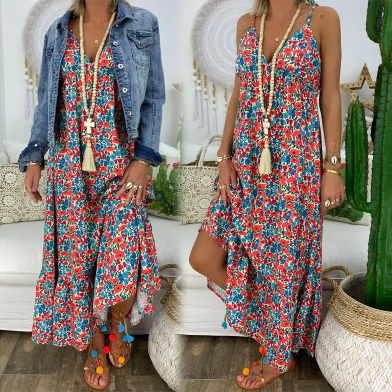 Womens Boho Floral Maxi Dress Party Strappy Summer Beach Holiday Spaghetti Strap Sundress Plus Size S M L XL 2XL 3XL 4XL 5XL
Womens Boho Floral Maxi Dress Party Strappy Summer Beach Holiday Spaghetti Strap Sundress Plus Size S M L XL 2XL 3XL 4XL 5XL