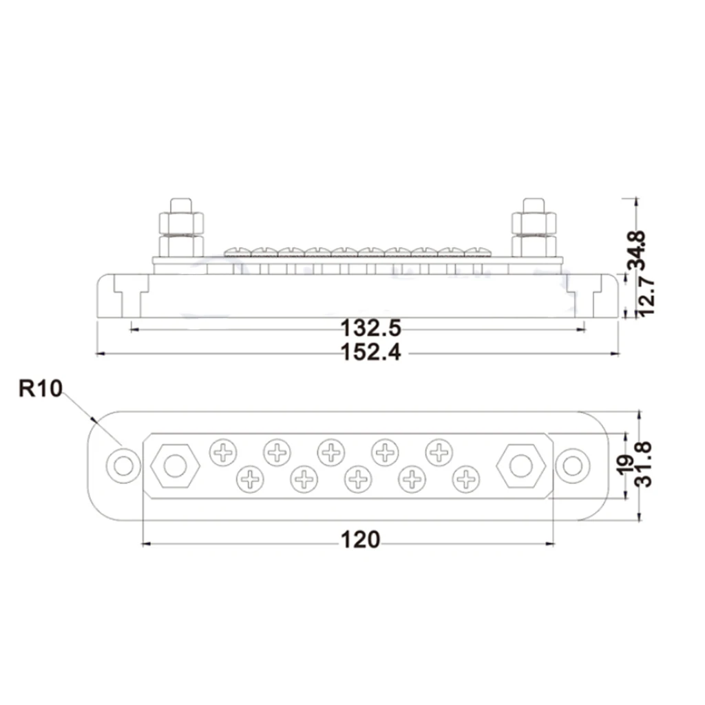 Automative Boating Fishing Battery Switches Busbars - 10-Point Power Distribution Block - #8 Terminal Screws & 1/4inch Stud
Automative Boating Fishing Battery Switches Busbars - 10-Point Power Distribution Block - #8 Terminal Screws & 1/4inch Stud