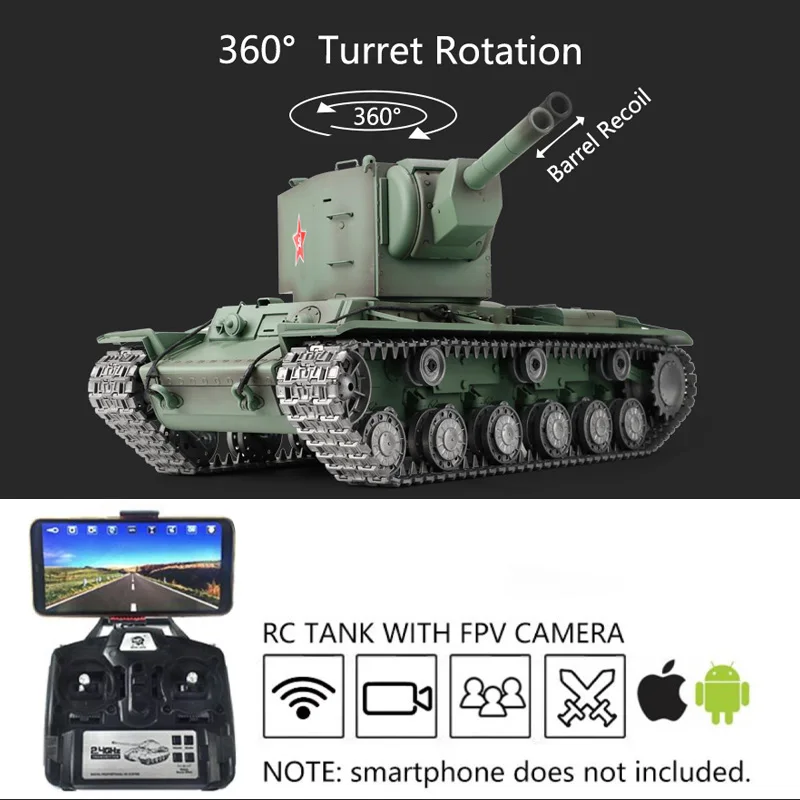 

Pro Ver Heng Long 1/16 7.0 Soviet KV-2 Gigant FPV RTR RC Tank 3949 Metal Tracks Wheels BB Airsoft Battle Toy TH19754