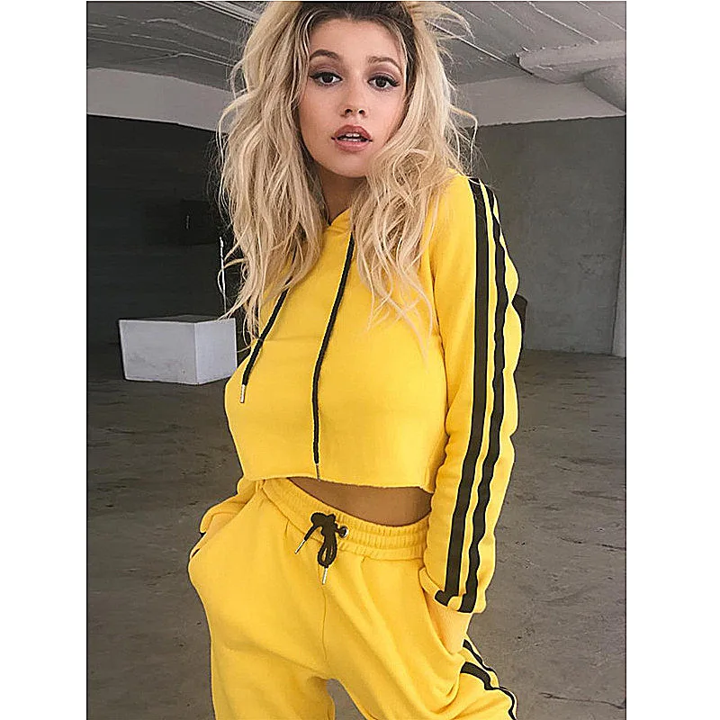 Donsignet Women's Suit Fashion Hooded Collar Pullover Short Solid Color Stripe Stitching Two-piece Suit Long-sleeved Trousers
Donsignet Women's Suit Fashion Hooded Collar Pullover Short Solid Color Stripe Stitching Two-piece Suit Long-sleeved Trousers