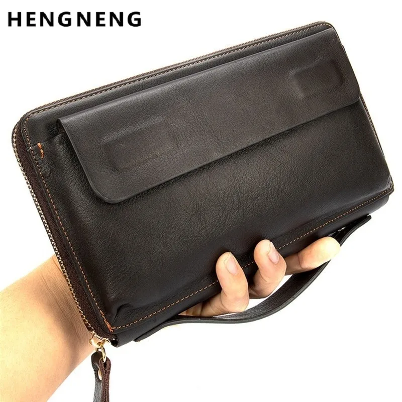 Мужской кошелек из натуральной кожи, мужской бумажник с сумкой для сотового телефона, длинный бумажник на молнии, клатч, удобная сумочка для мужчин