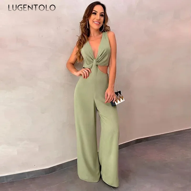 Women Sexy V-neck Jumpersuit Summer Thin Hollow Out Solid Straight Ladies Elegant Wide Leg Pants Casual Jumpersuits Luegntolo
Women Sexy V-neck Jumpersuit Summer Thin Hollow Out Solid Straight Ladies Elegant Wide Leg Pants Casual Jumpersuits Luegntolo