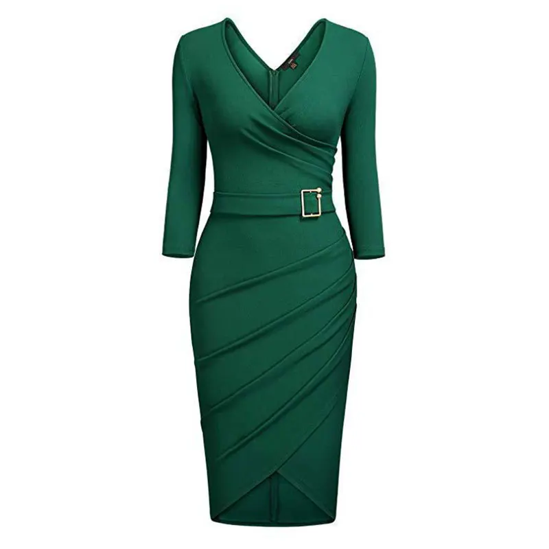 Elegant Office Midi Dress Women Half-sleeve V-neck High Elastic Bodycon Dresses Fashion Tight Business Work Dinner Party Dress 
Elegant Office Midi Dress Women Half-sleeve V-neck High Elastic Bodycon Dresses Fashion Tight Business Work Dinner Party Dress