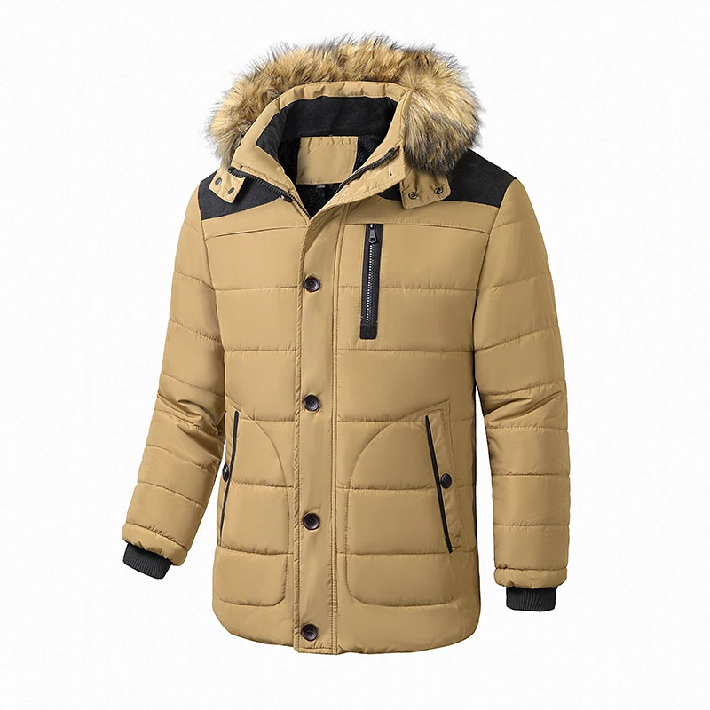 

Мужская теплая куртка на флисе, ветрозащитная Повседневная куртка с меховым воротником и капюшоном, парка для осени и зимы, 2021