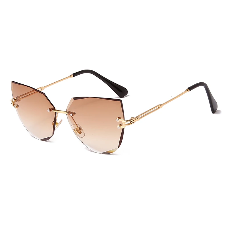 

Randloze Cat Eye Zonnebril Luxe Merk Ontwerp Vrouwen Metalen Zonnebril Mode Lady Shades UV400 Brillen Oculos Gafas De Sol
